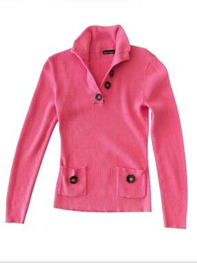 VTG Victoria's Secret Moda International Pink Ribbed Henley Sweater Pockets M